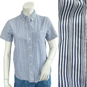 Wildfang “The Essential Button Down” Short Sleeve Blue & White Striped Shirt S